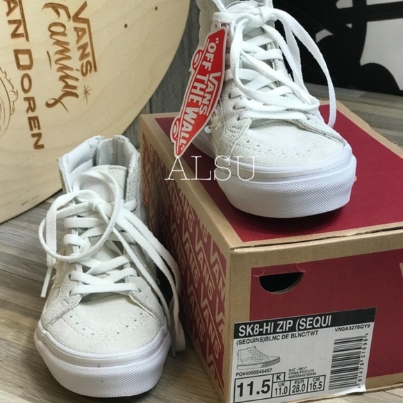 NWT VANS SK8-HI Zip Sequins White Kid’s AUTHENTIC - Picture 3 of 7